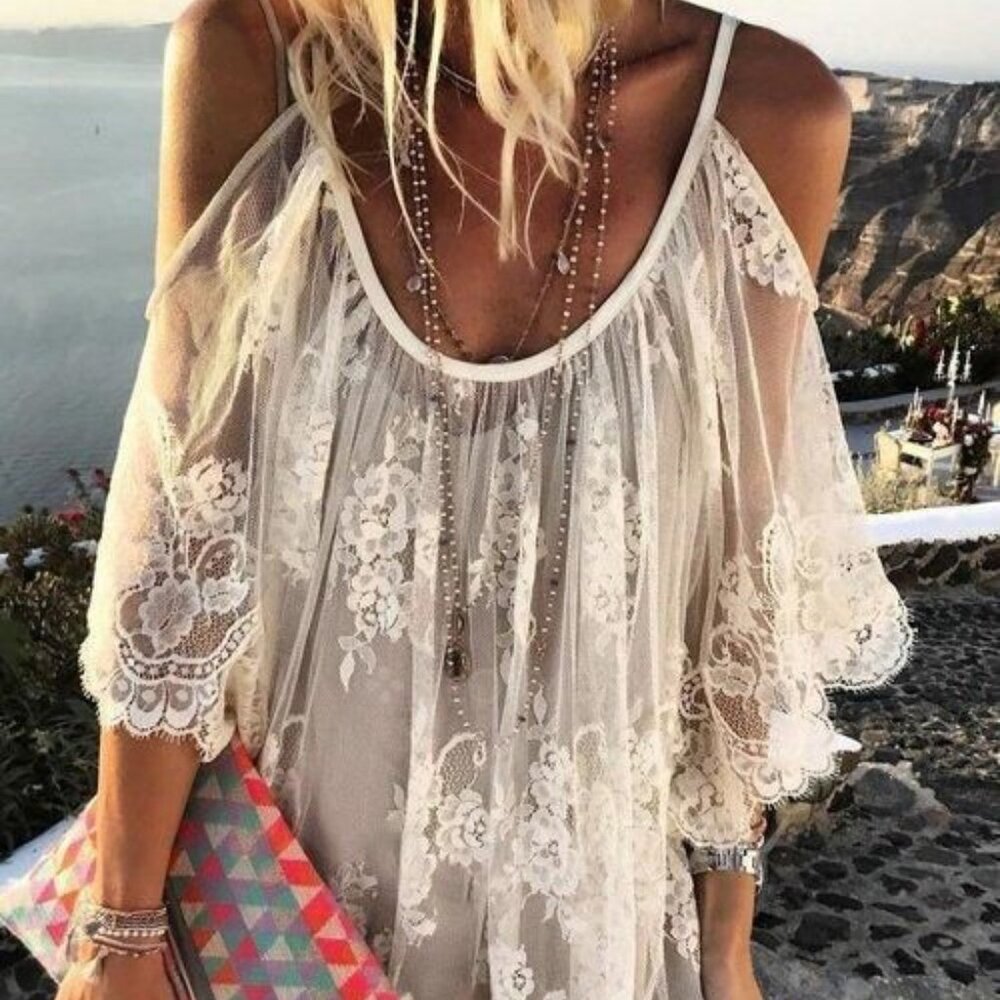 Gauze Sheer Lace Cover-up Bohemian Boho Style Overlay Beach Swim NEW NWT M or XL